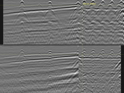 T-Shaped Retaining Wall: Variable Thickness from a Vertical then Horizontal GPR Profile
