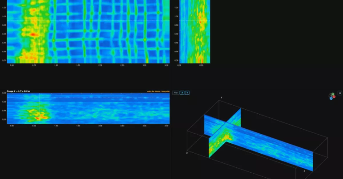 Mur en blocs à bancher : grille 3D sur zone de vide, 24 profils croisés
